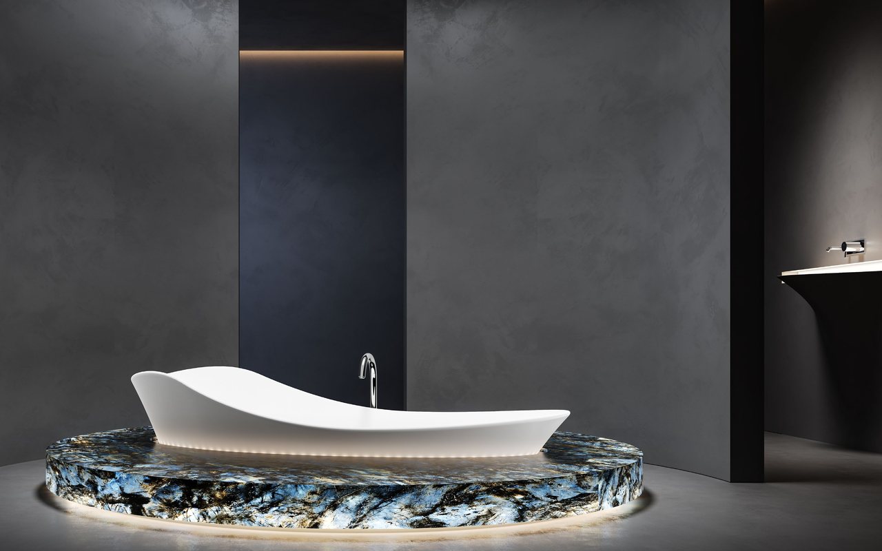 Custom Solid Surface Bathtubs comparison board with three configuration references