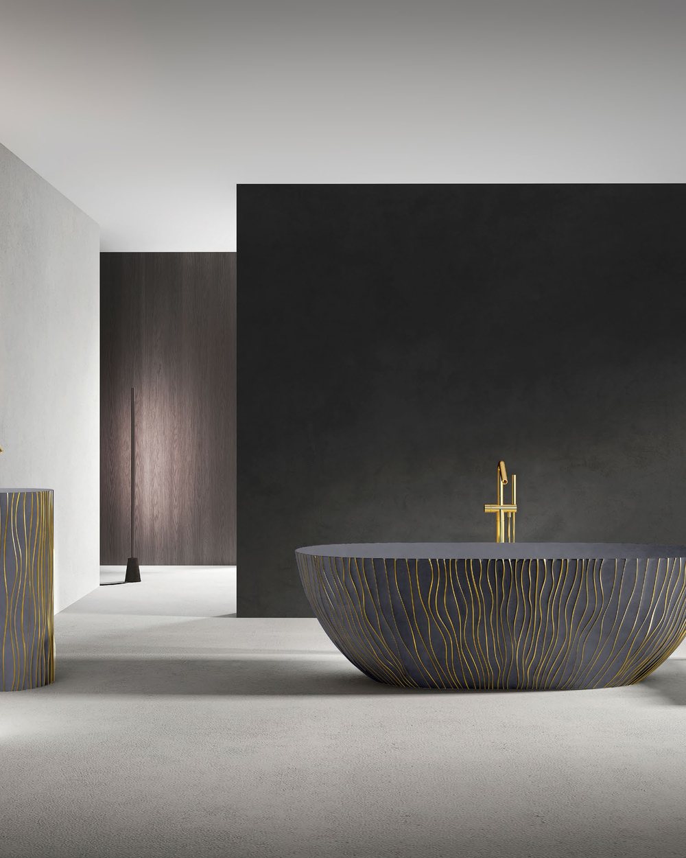 Custom Solid Surface Bathtubs shown with related bathroom components for specification coordination