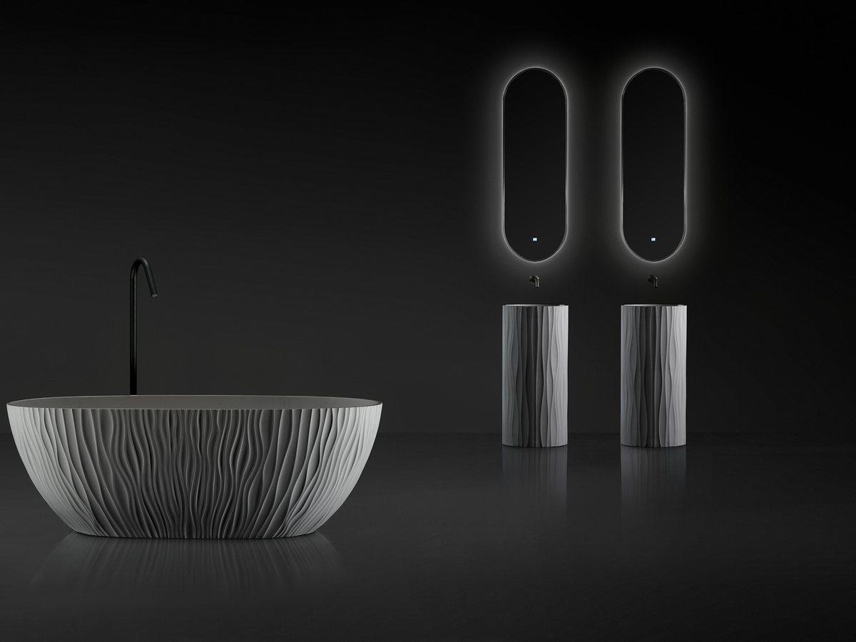 Custom bathtub silhouette drawing and material sample
