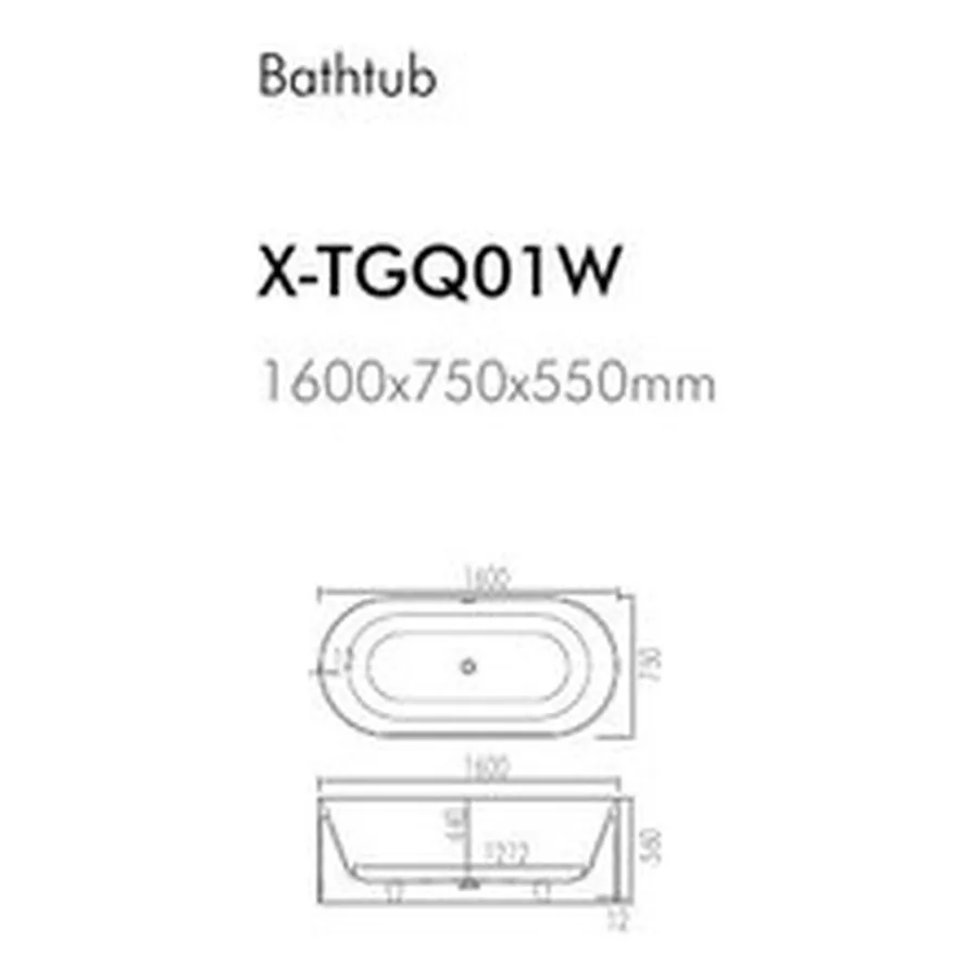 Dimension drawing for a custom artificial stone bathtub