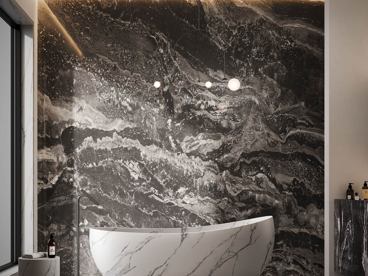 Custom solid surface bathtub in a villa bathroom