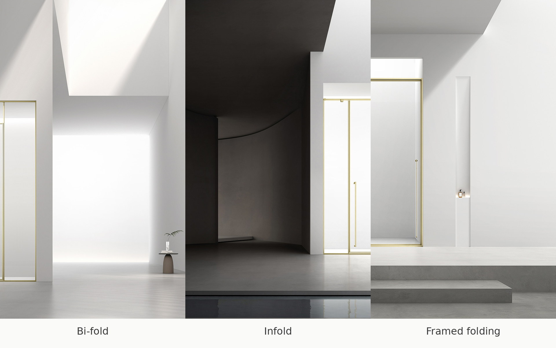 Comparison of bi-fold, infold and framed folding shower door configurations