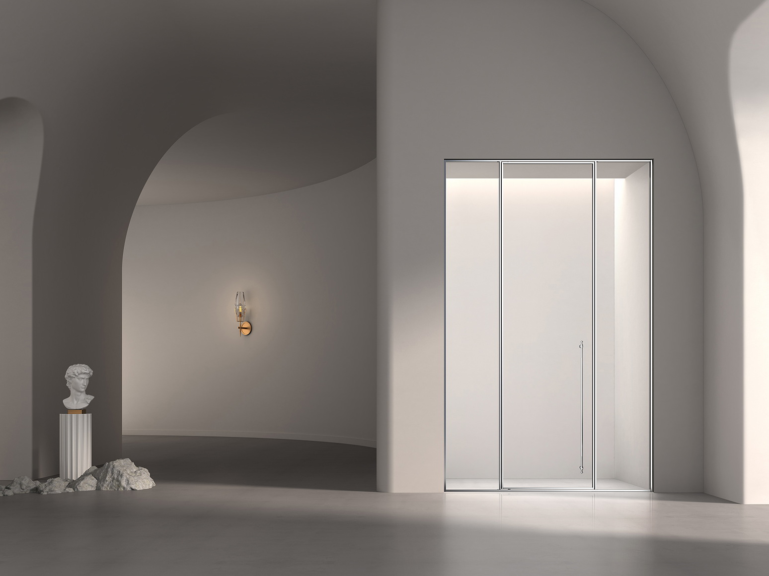 Custom folding door shower enclosure for a project opening