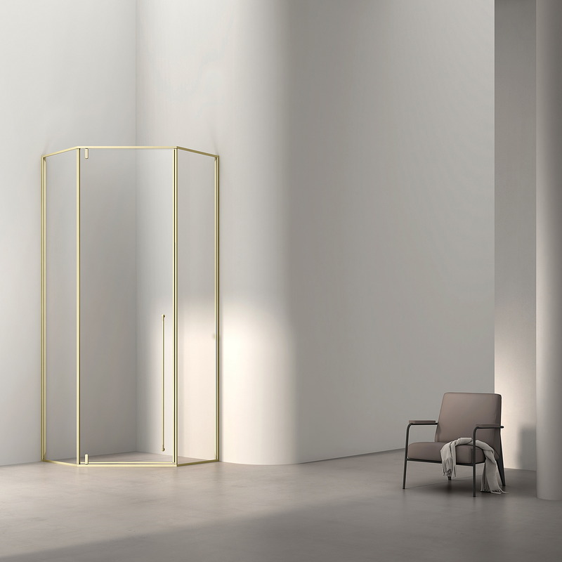 Folding shower door folded open beside the shower area