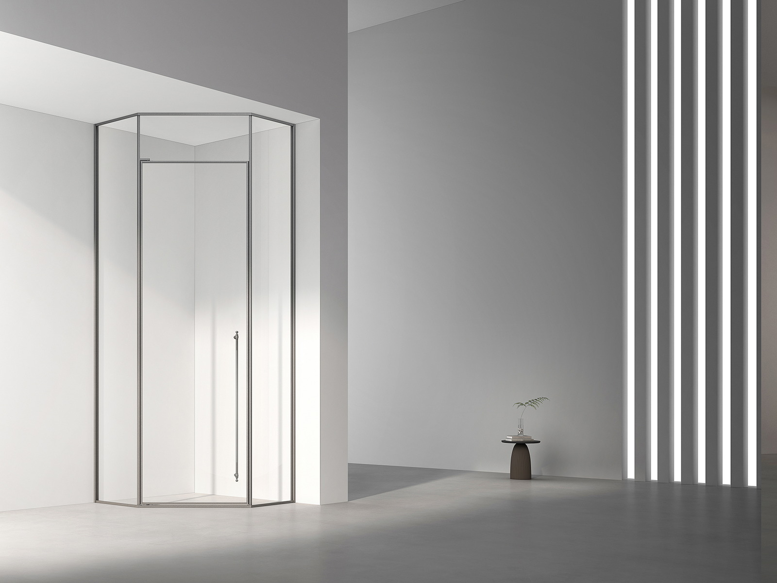 Folding door corner shower enclosure with glass side panels