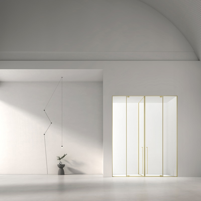 Folding shower door with articulated glass panels