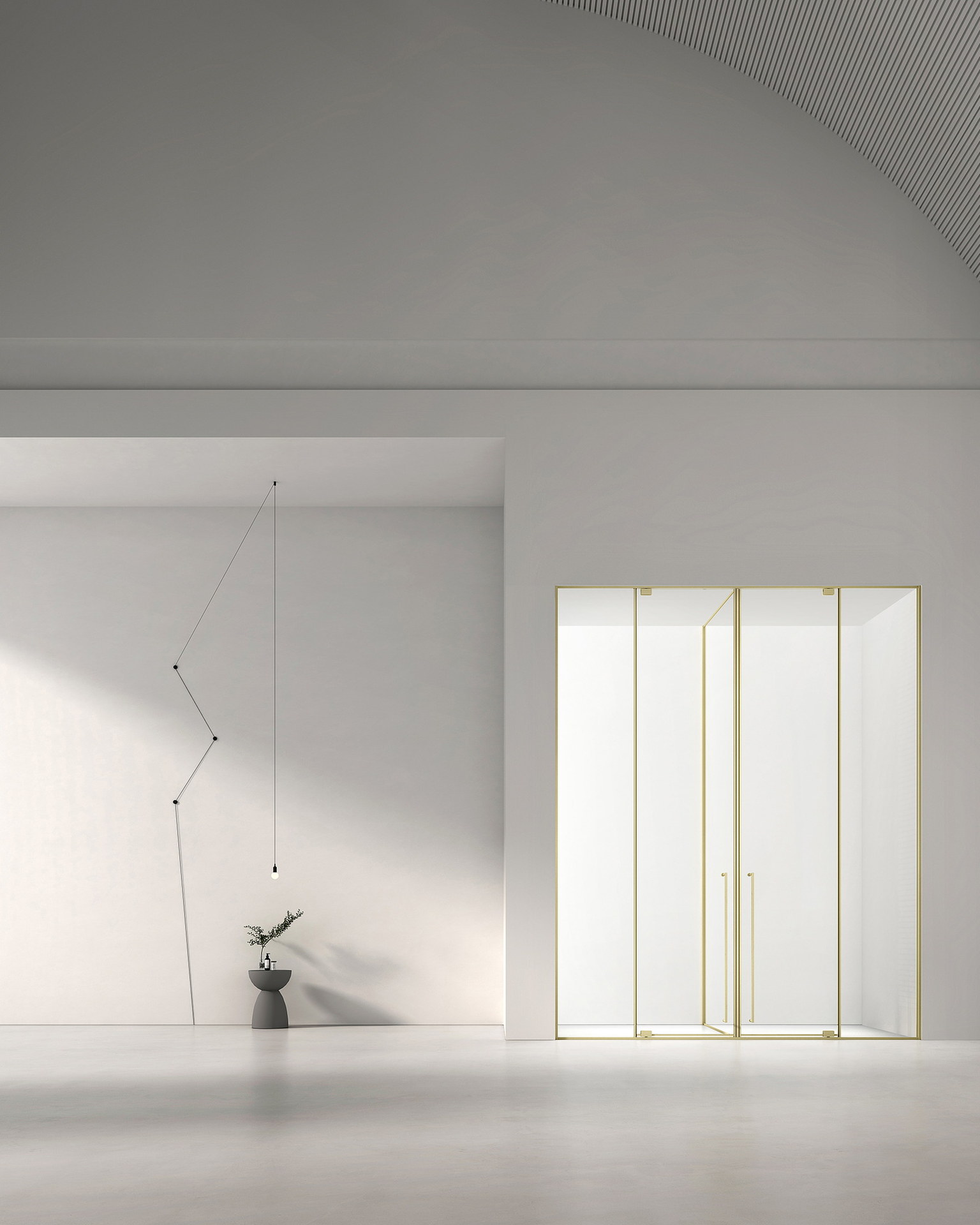 Folding door shower enclosure in a compact bathroom