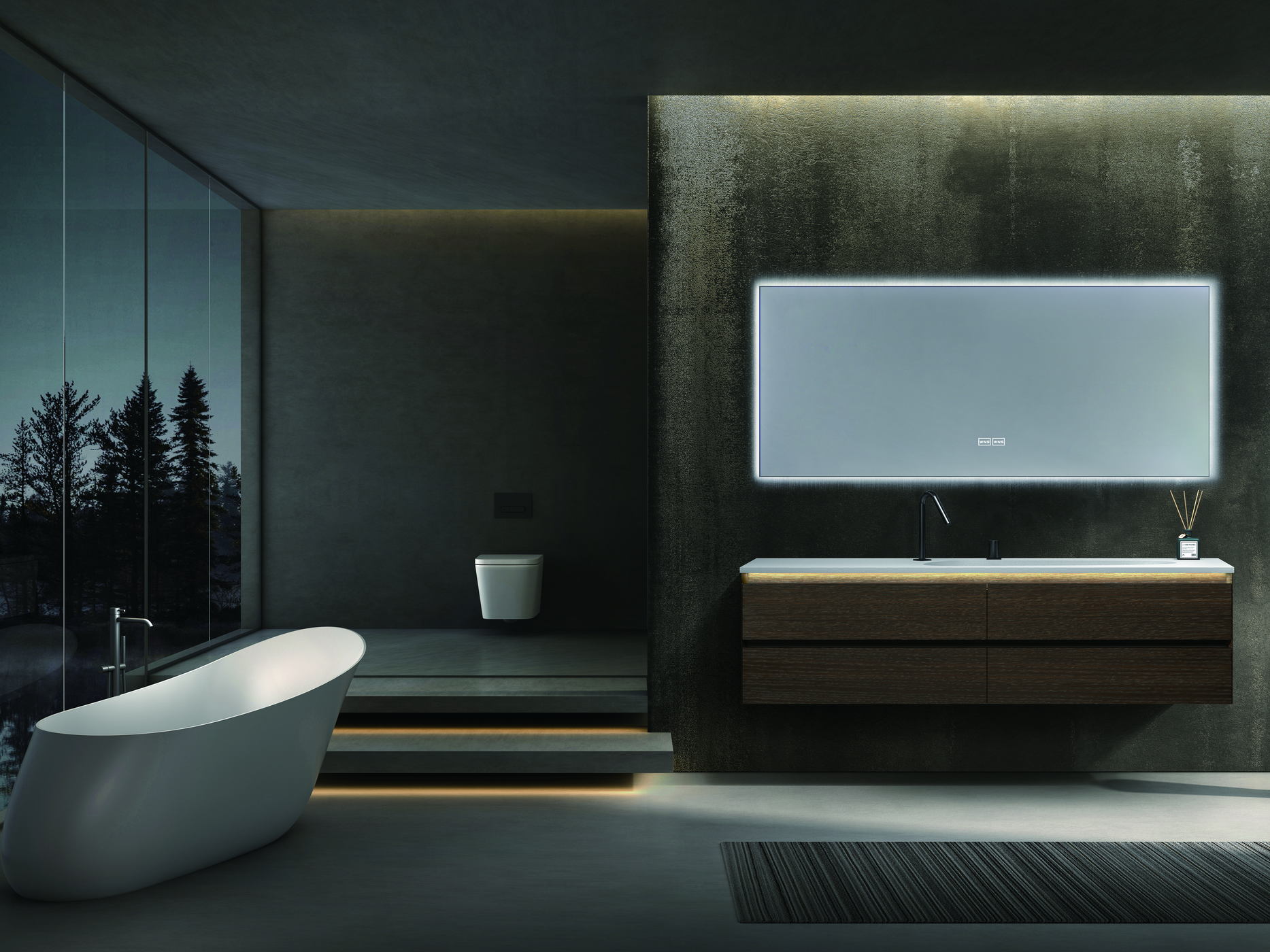 Bathroom display with a glass shower enclosure