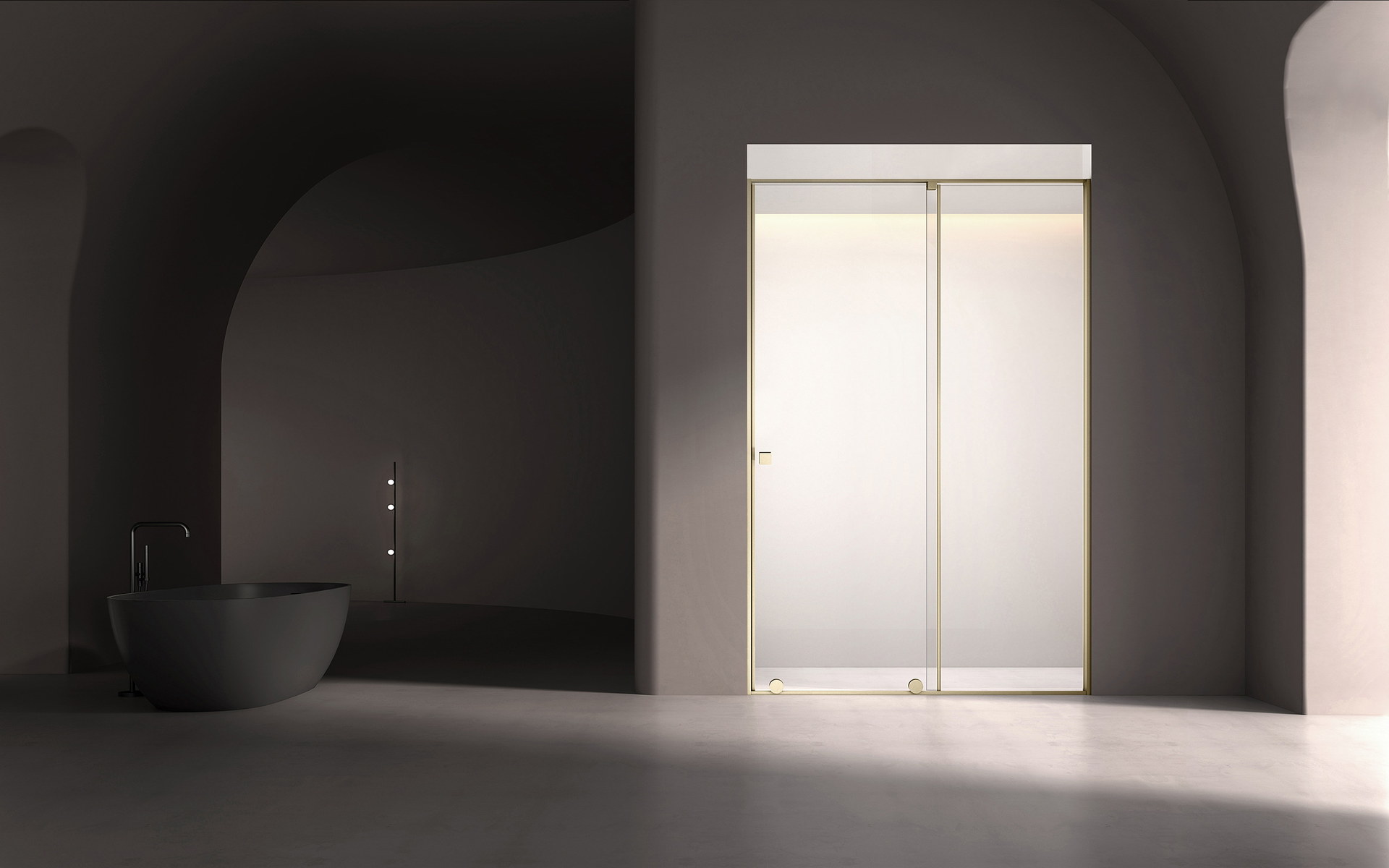 Folding door shower enclosure fitted against a finished wall