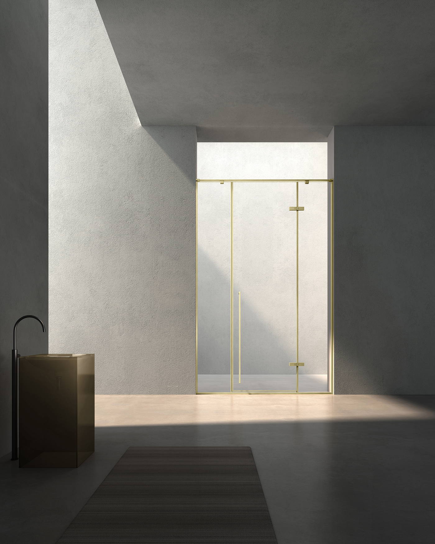 Frameless enclosure shown with the surrounding bathroom build
