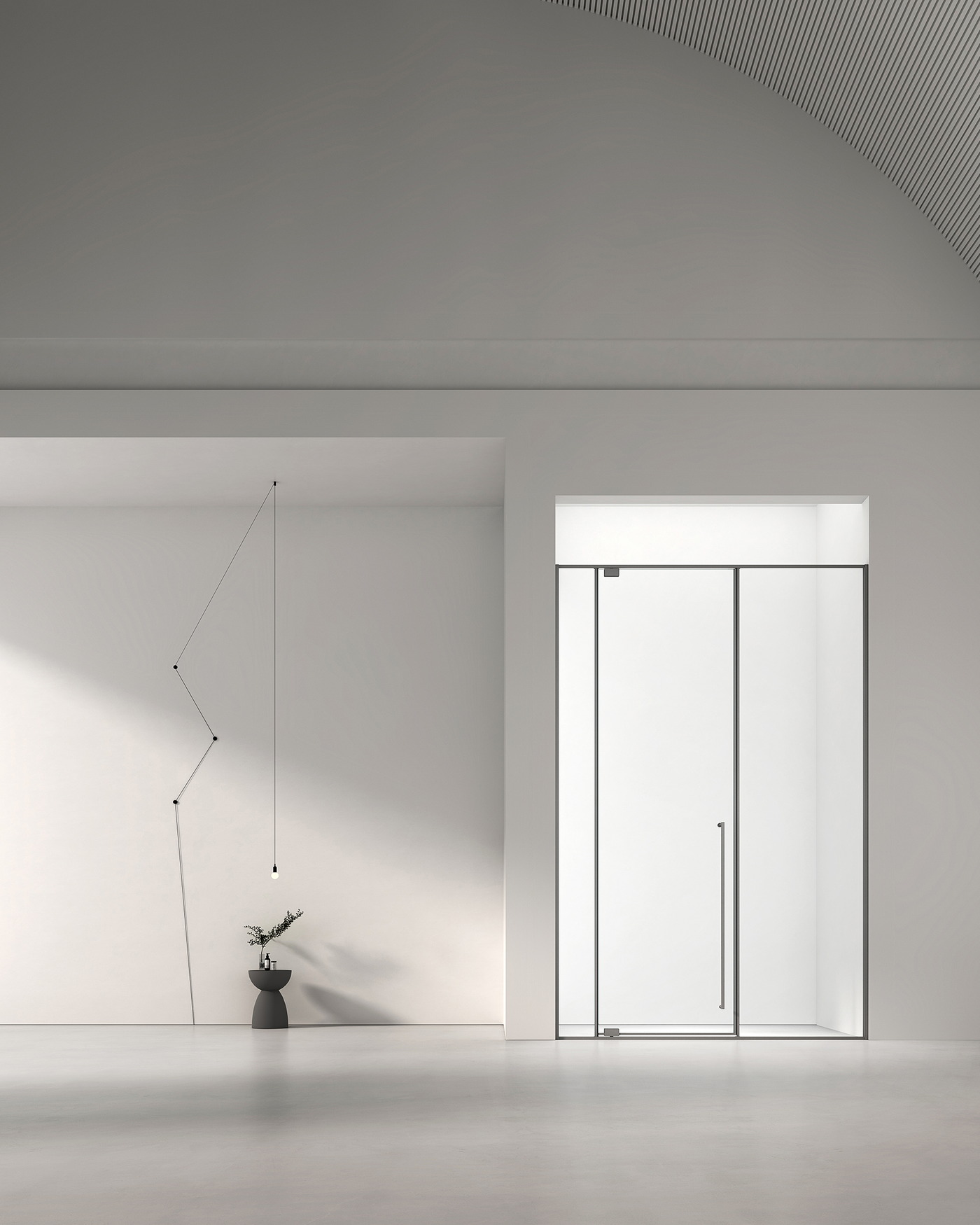 Frameless enclosure configuration compared against the room opening