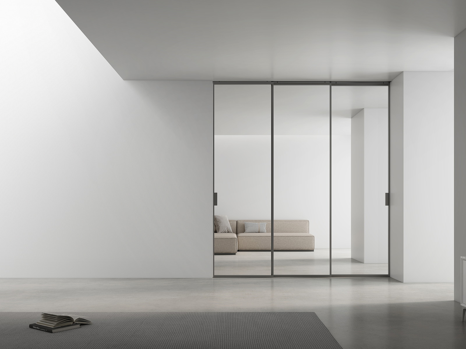 Frameless sliding enclosure with slim running gear