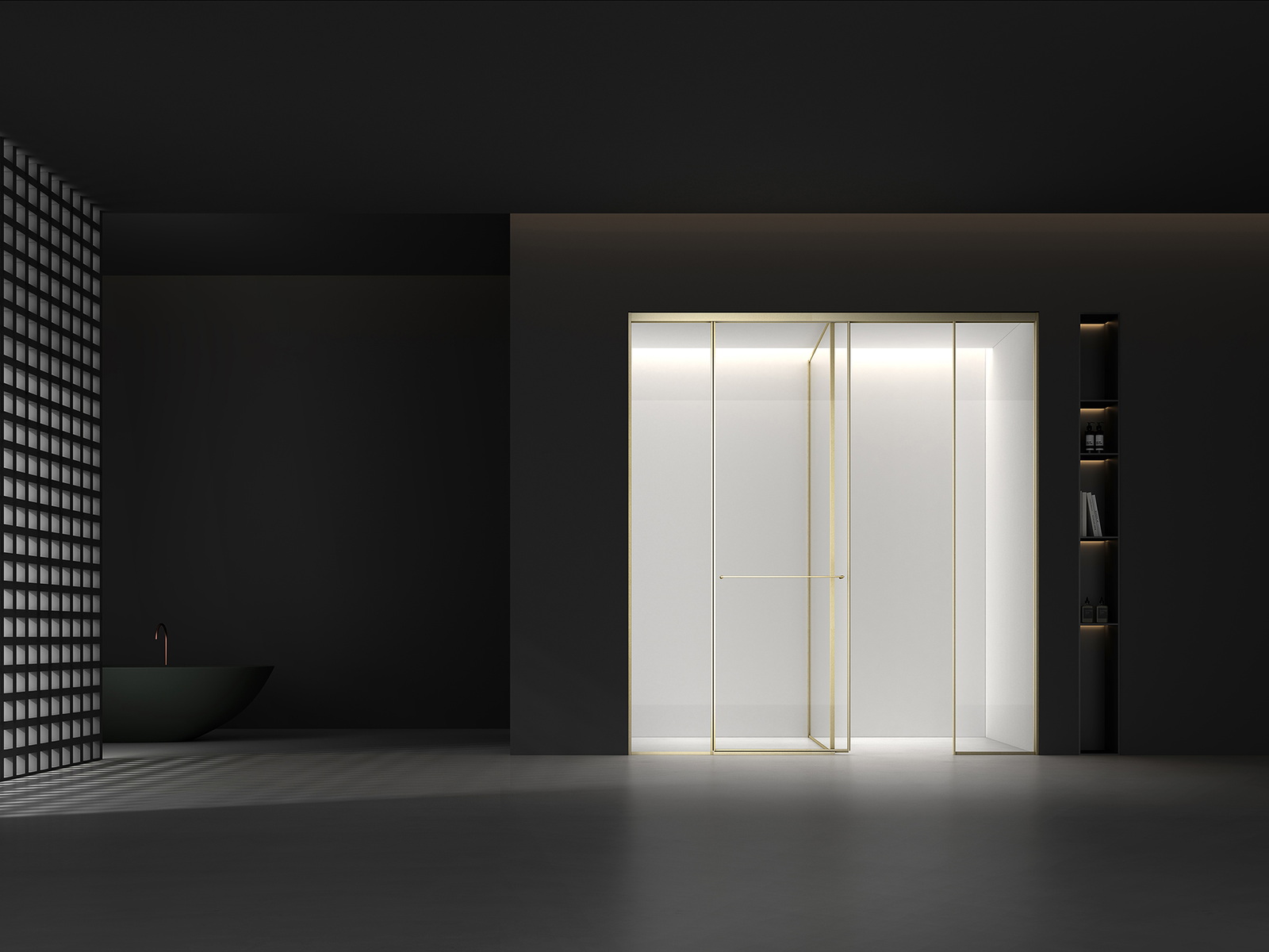 Frameless enclosure installed in a renovated bathroom