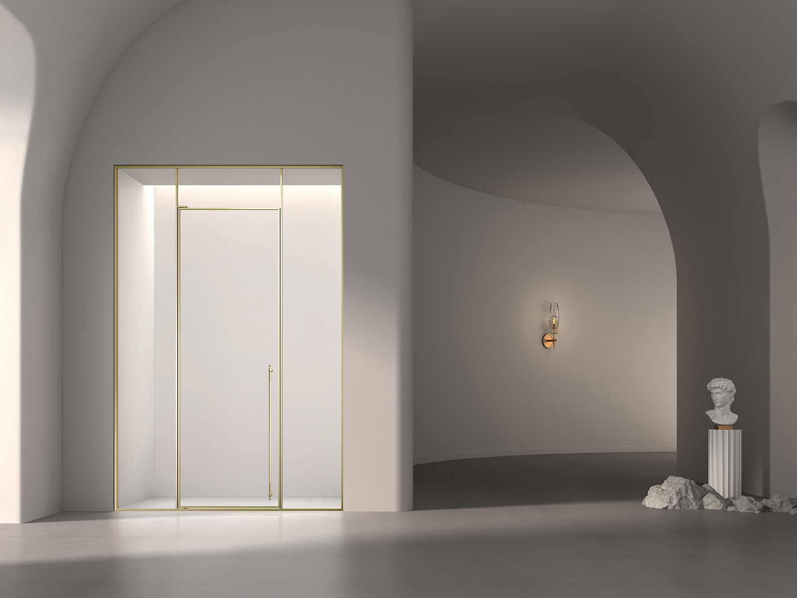 Residential bathroom with a frameless glass shower enclosure