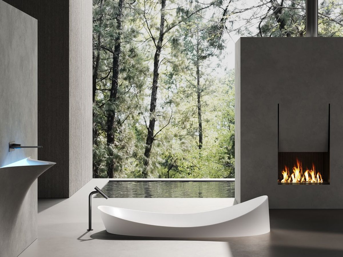 Spa-style bathroom with freestanding bathtub