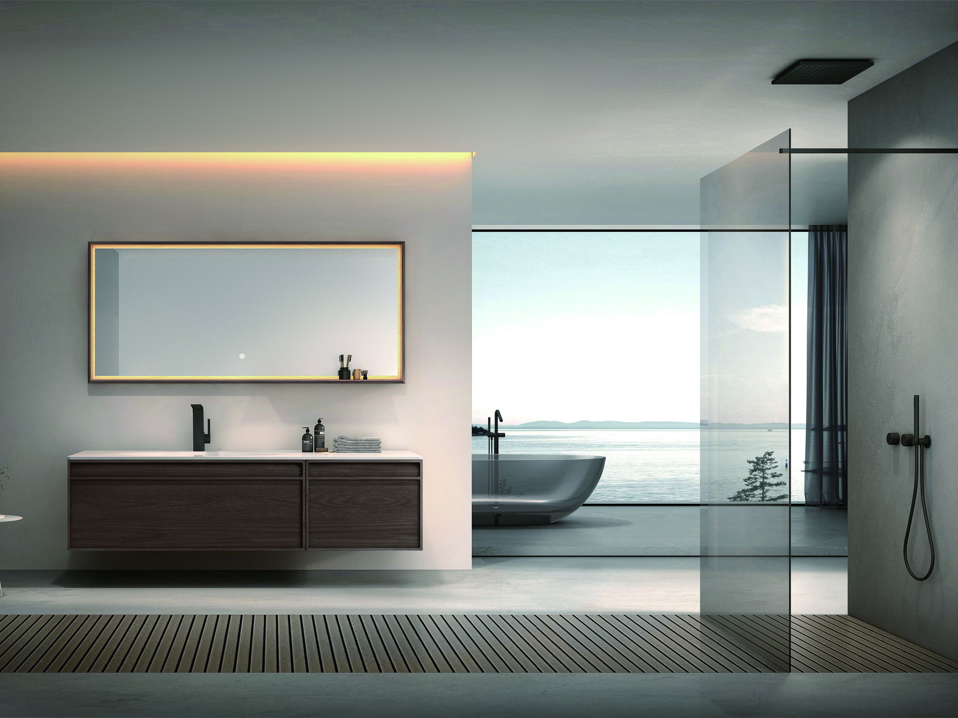 Apartment bathroom with a glass shower enclosure