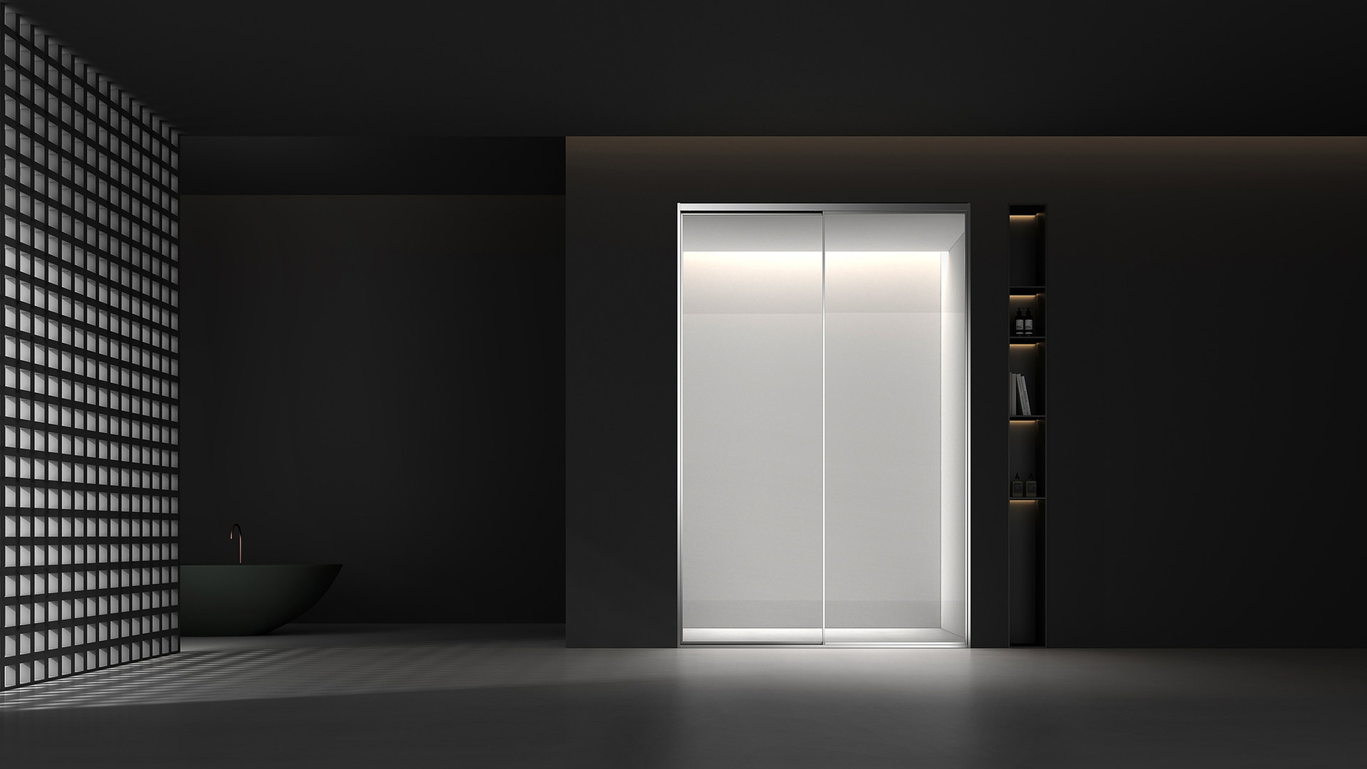 Bathroom space prepared for hinged and pivot enclosure specification