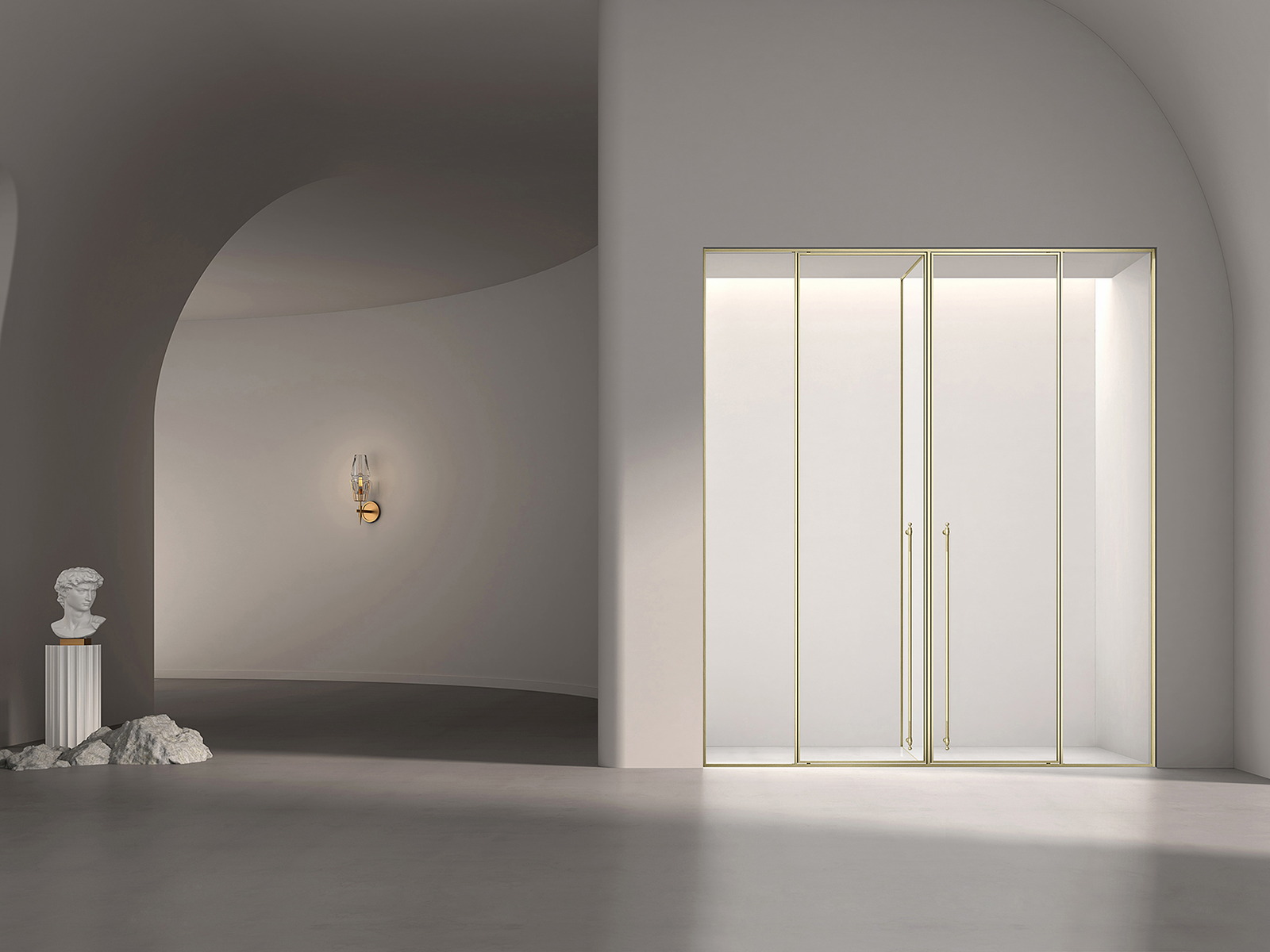 Frameless hinged shower door with slim glass panels