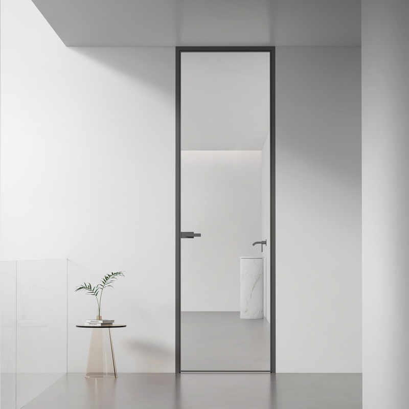 Hinged shower door with slim glass panels