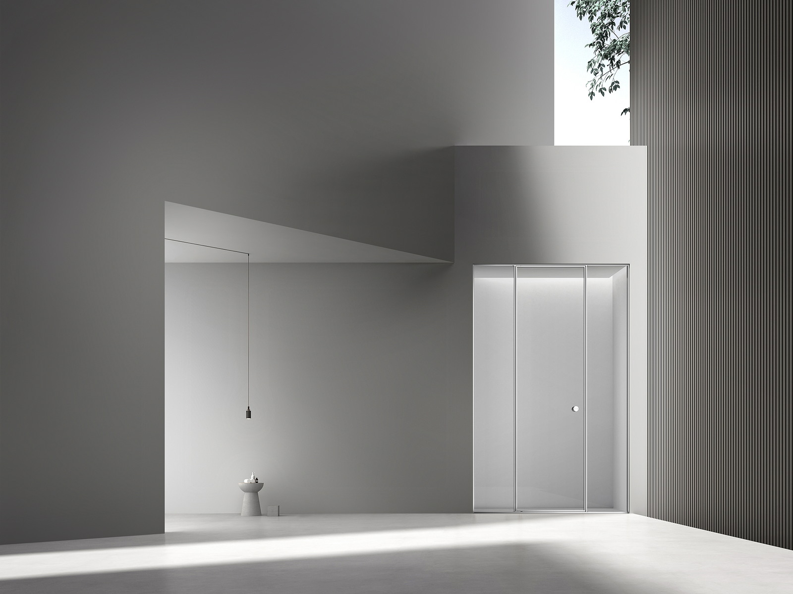 Pivot shower door mounted on a central pivot axis