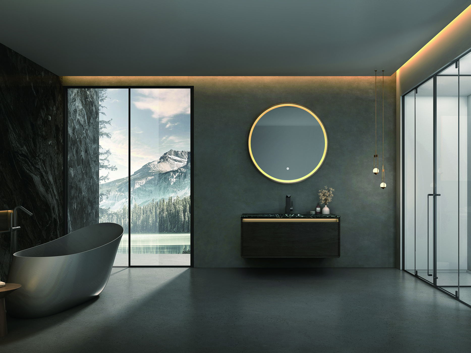 Premium residential bathroom with a glass shower enclosure