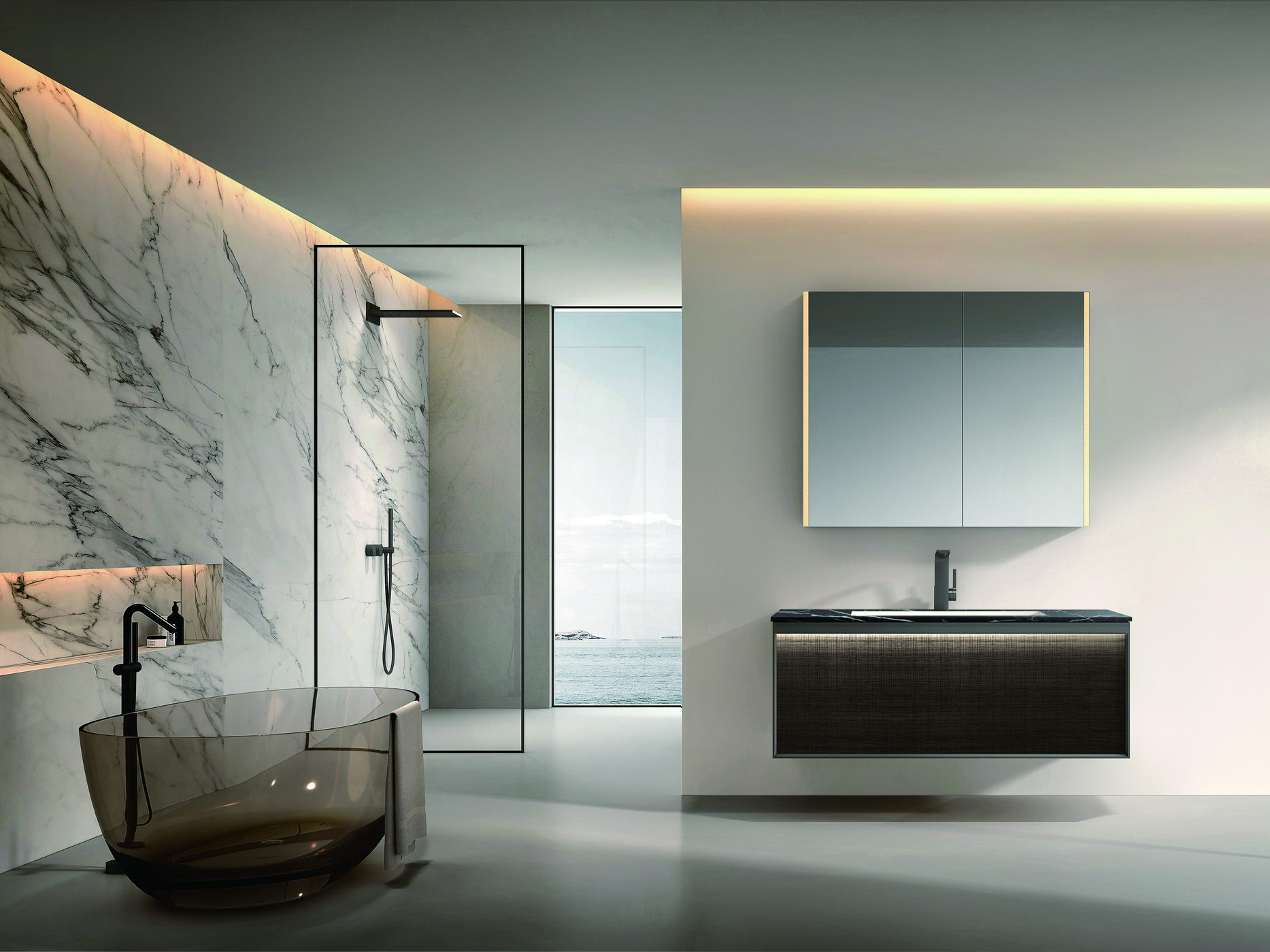 Renovated bathroom with a glass shower enclosure