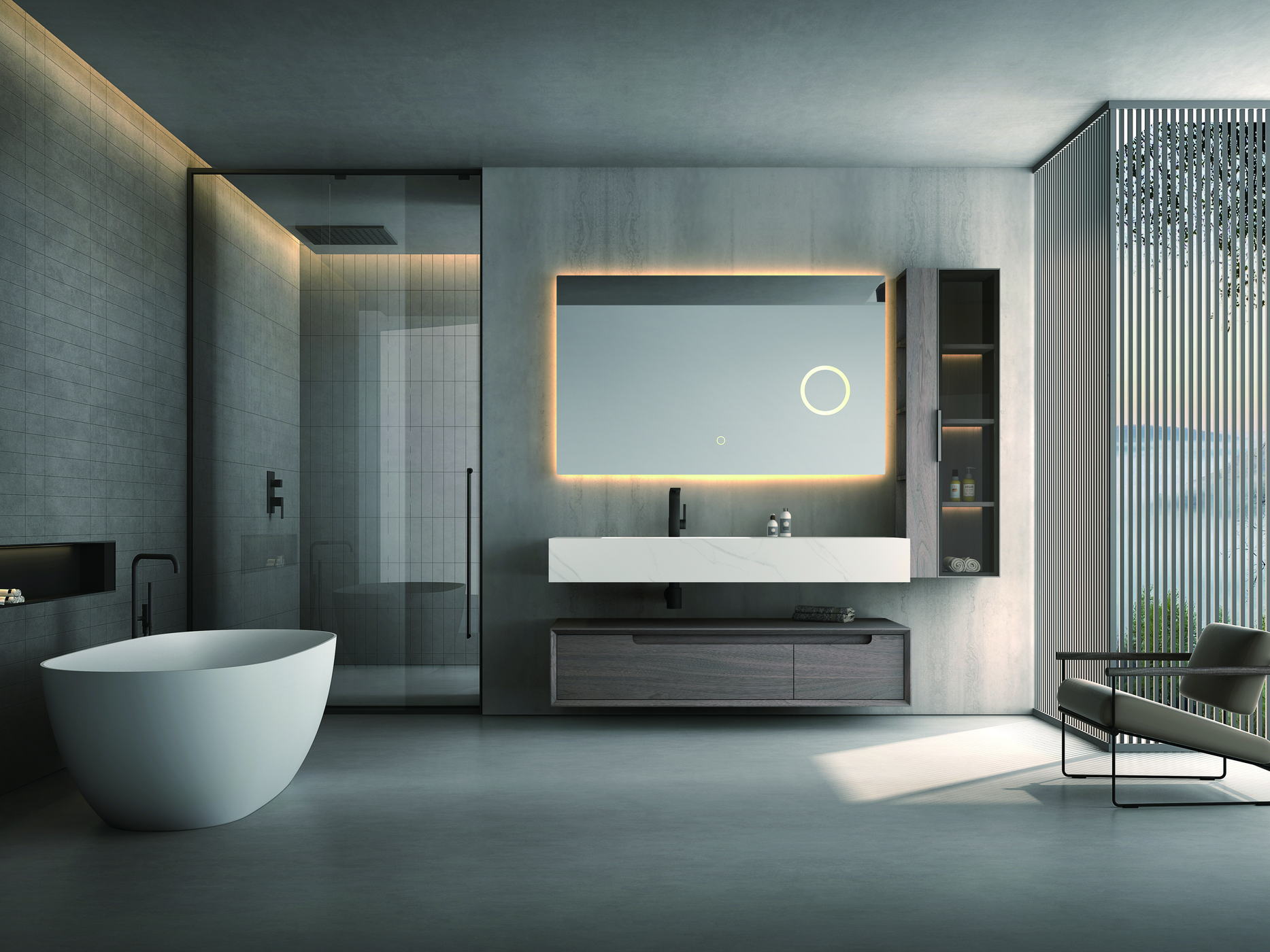 Bathroom display with a glass shower enclosure