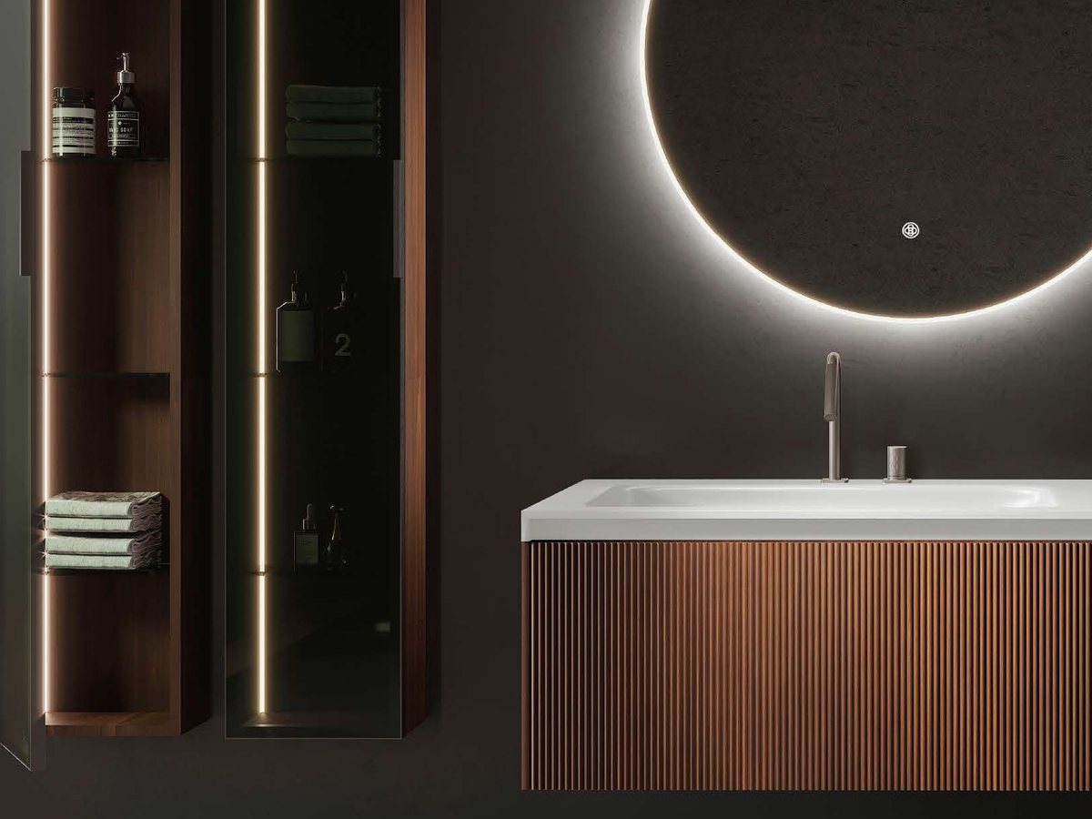 Hotel bathroom with double integrated basin vanity