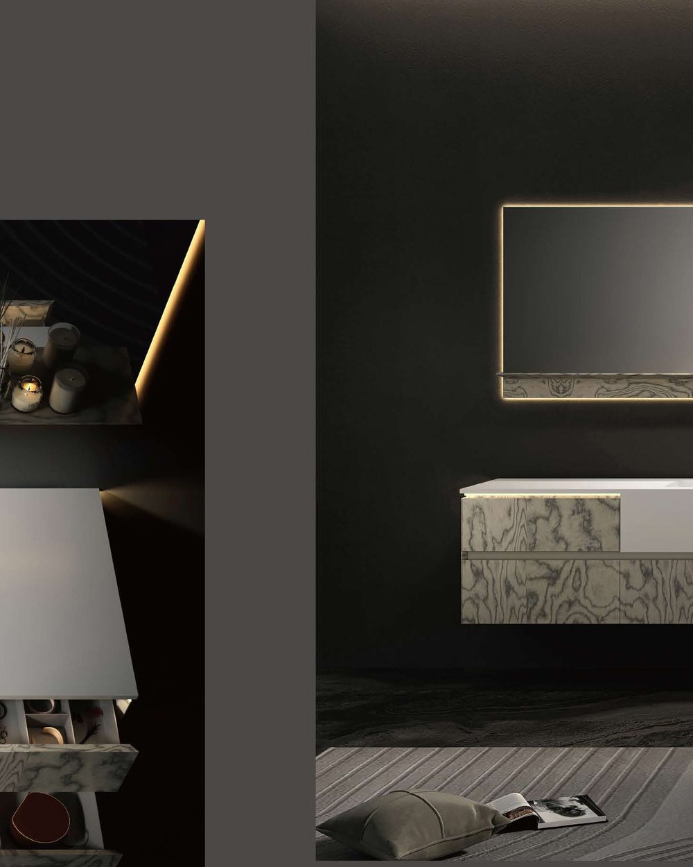 Material, finish and technical options being reviewed for a integrated basin bathroom vanities project