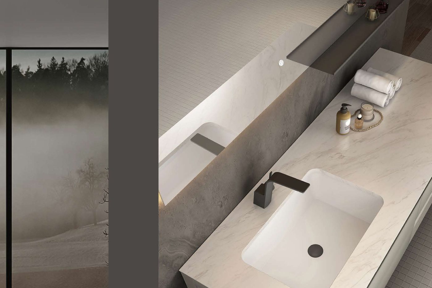 WNS Global team reviewing integrated basin bathroom vanities requirements with product documents