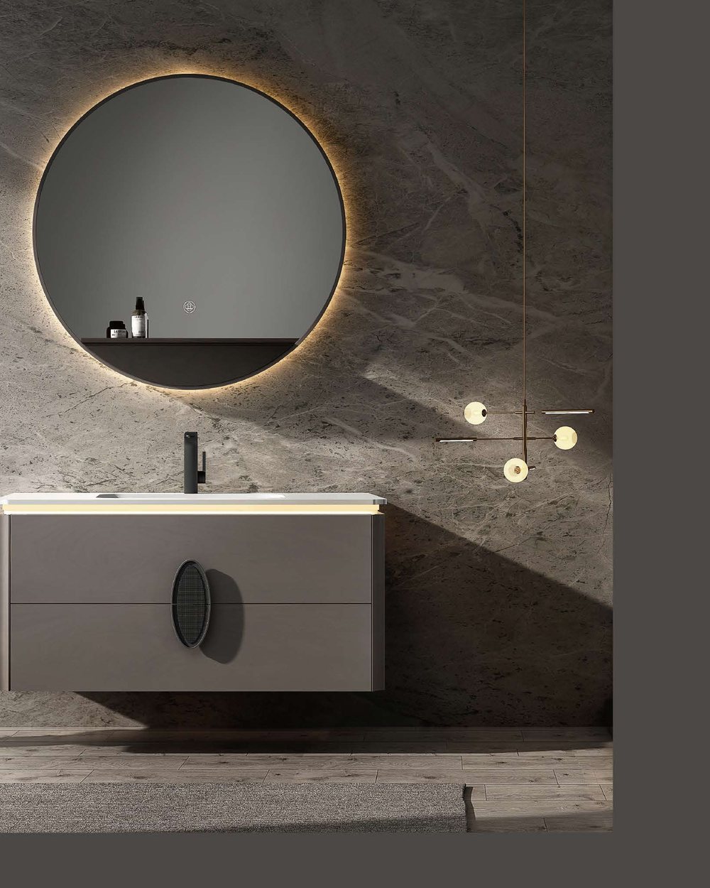 Integrated Basin Bathroom Vanities sourcing checklist beside drawings and product samples
