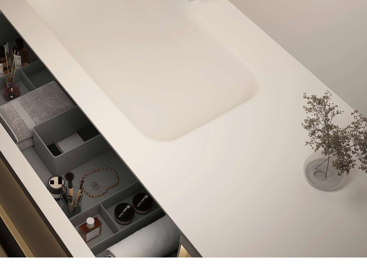 Integrated Basin Bathroom Vanities buyer reviewing specification details and approved project documents