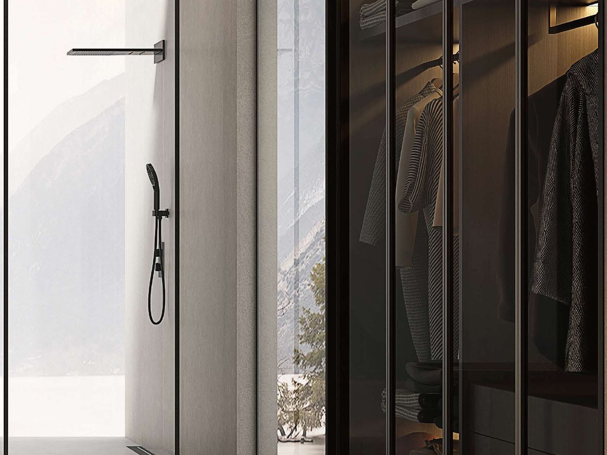 Residential bathroom with wall-mounted integrated vanity