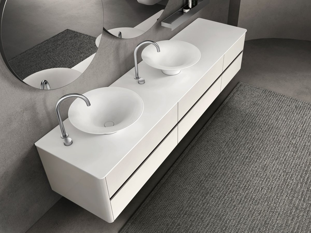 Double-bowl integrated basin vanity top