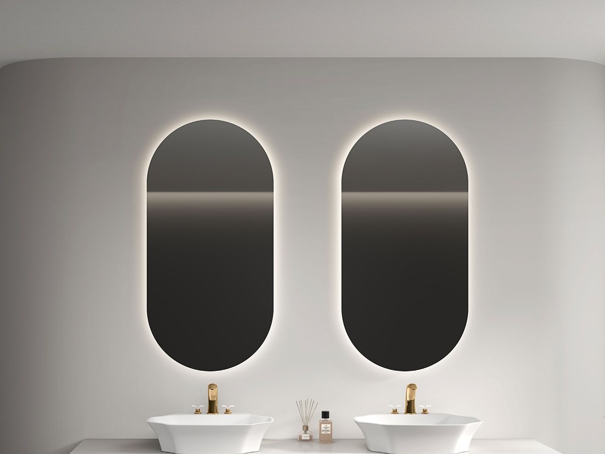 Hotel bathroom with integrated basin vanity top