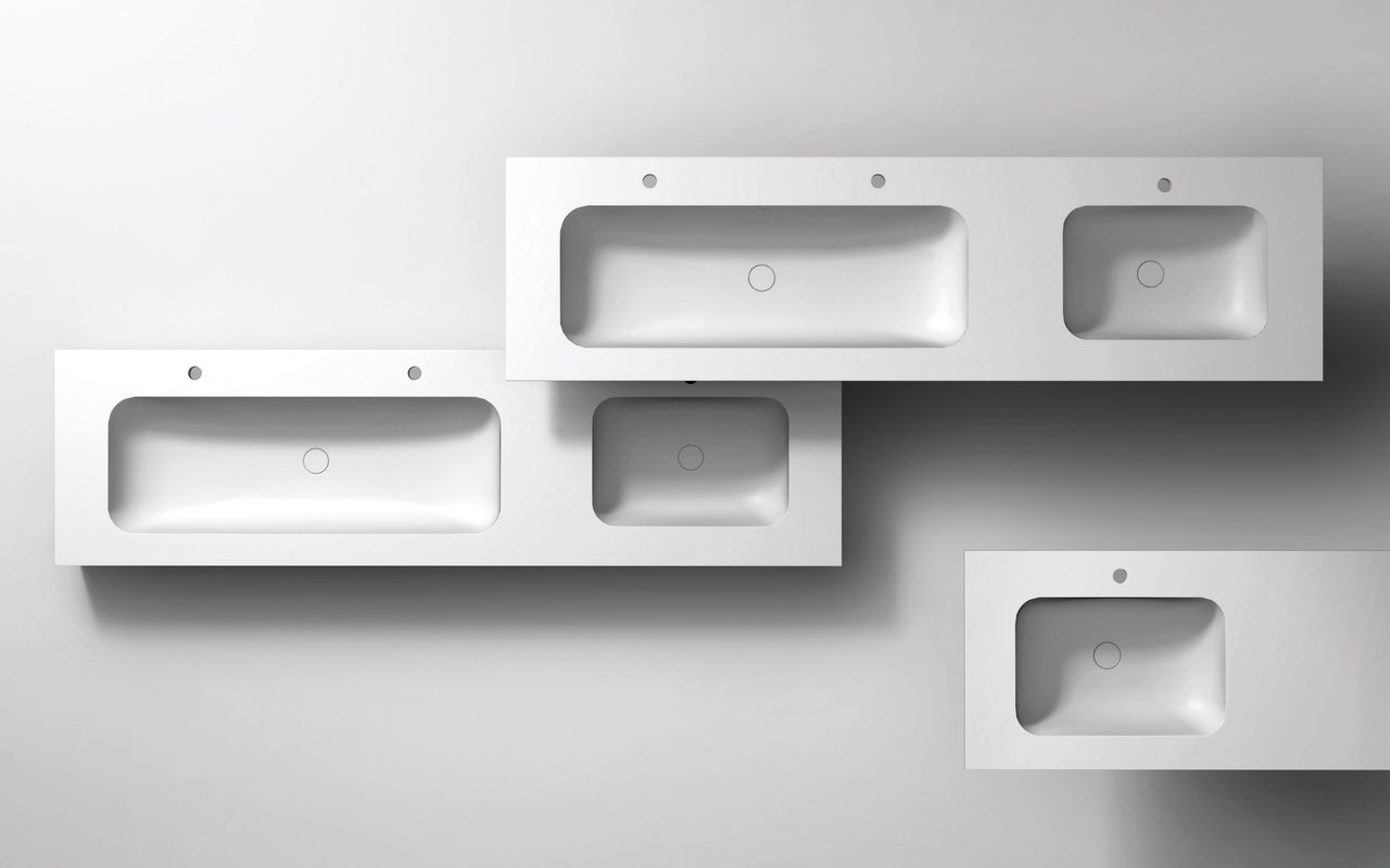 Integrated Basins & Vanity Tops comparison board with three configuration references