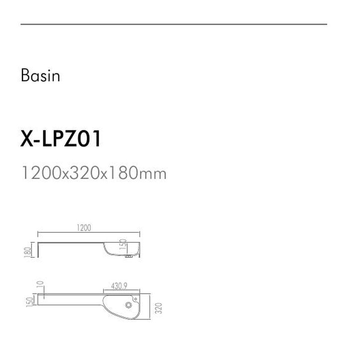 Integrated basin vanity top drawing showing drain centers and end details