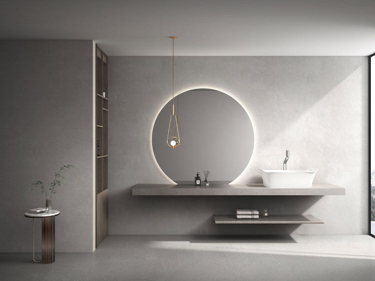 Wall-to-wall vanity top with integrated basin