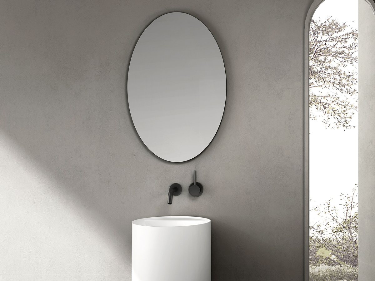 Powder room with a slim column basin