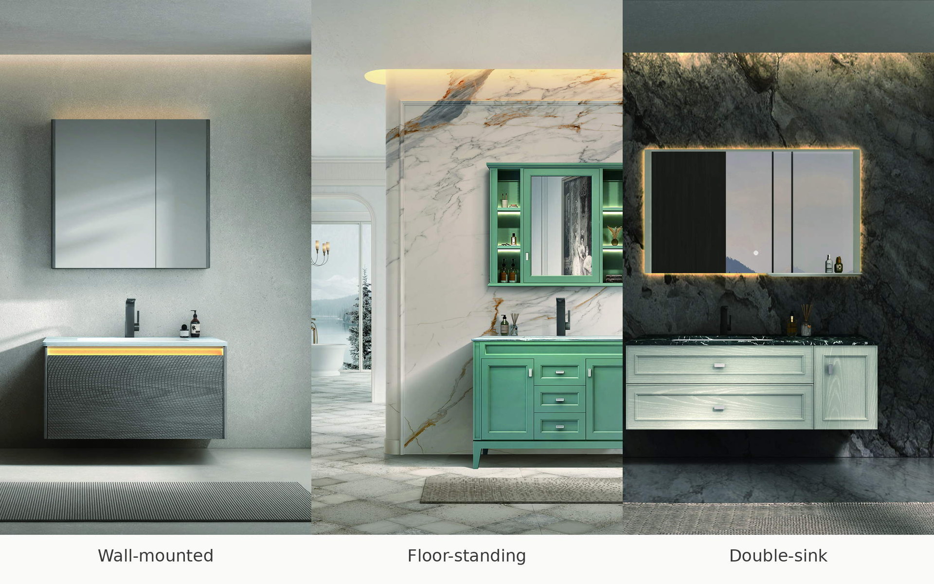 Comparison of wall-mounted, floor-standing and double-sink project vanities
