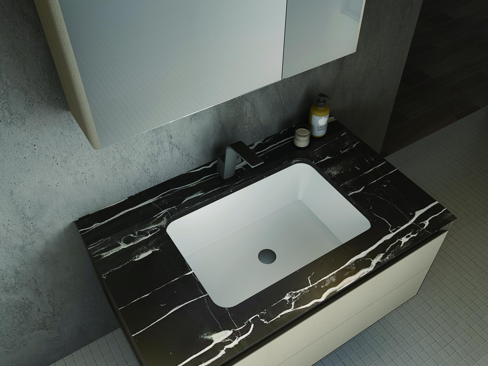 Custom bathroom vanity with an integrated stone top