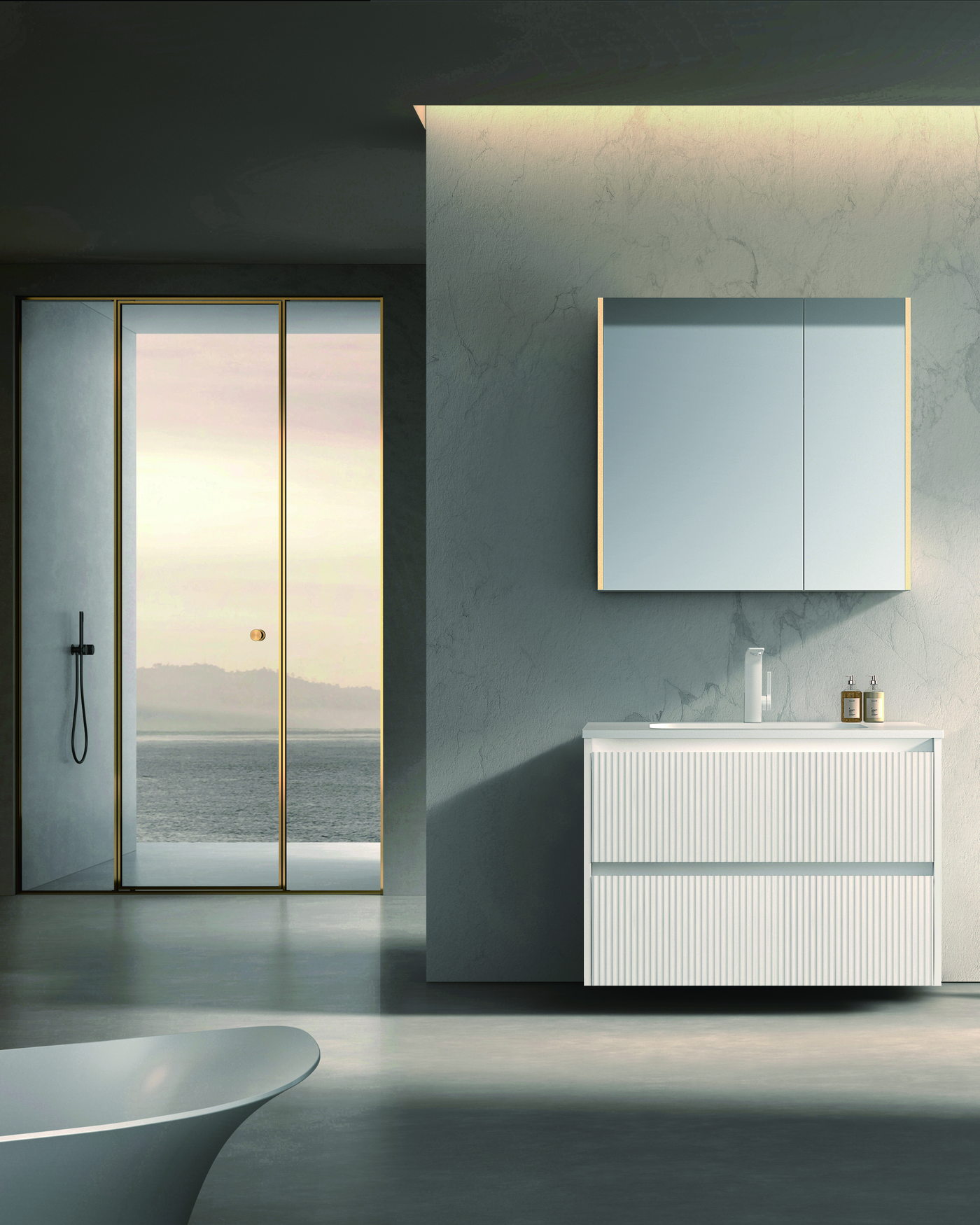 Project vanity shown as a repeatable bathroom specification