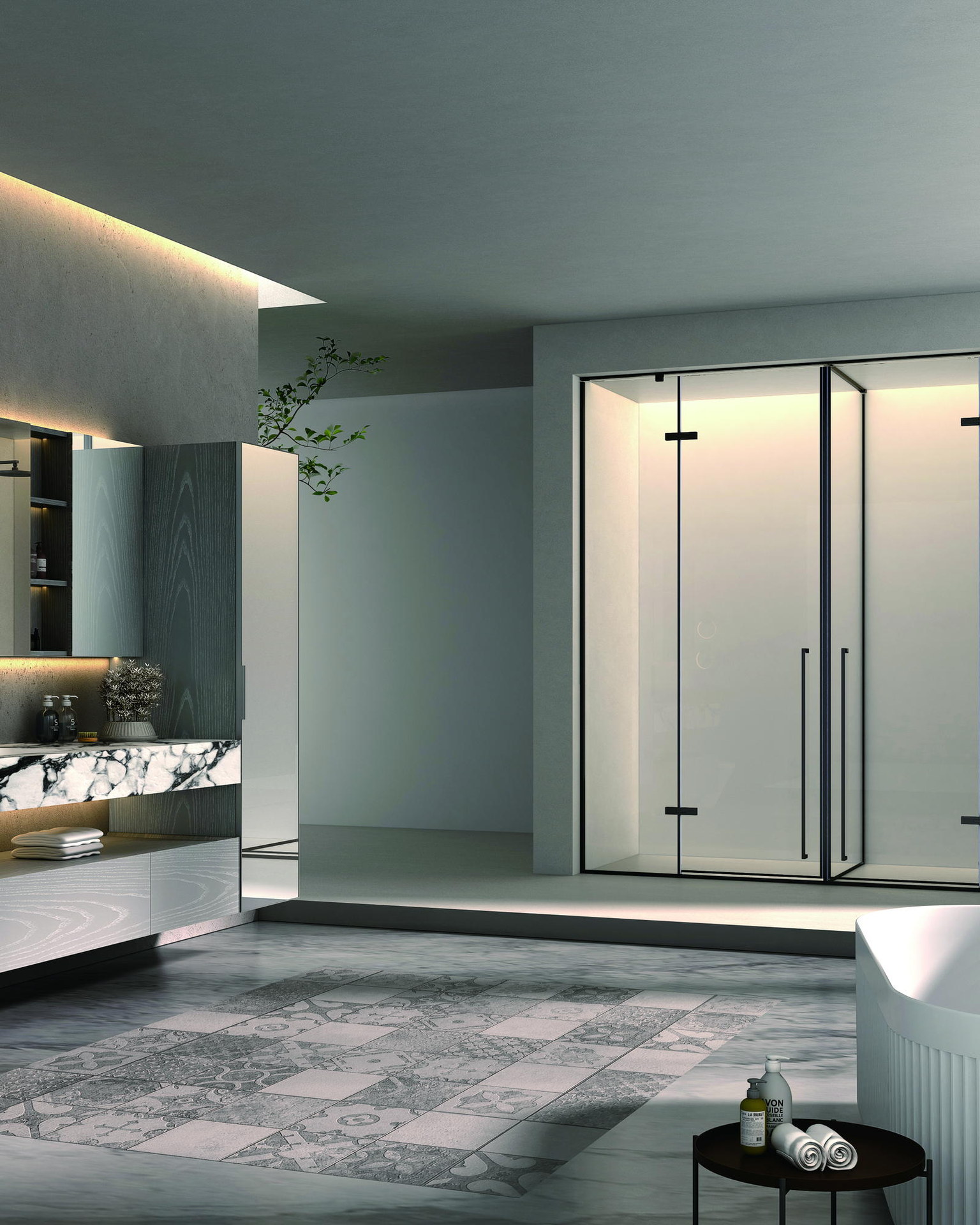 Project bathroom vanity installed in a hotel-style bathroom