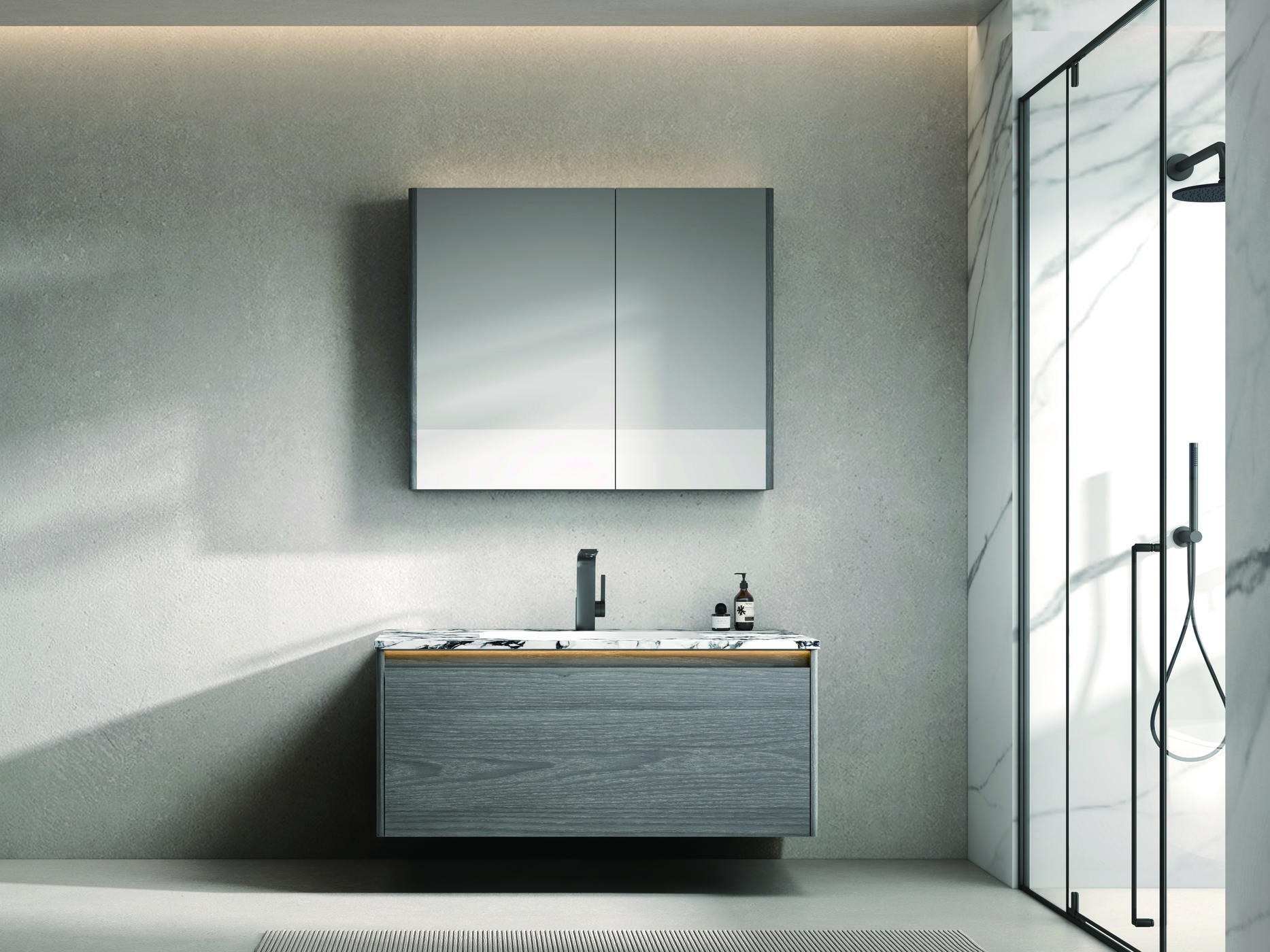 Serviced residence bathroom with a project vanity