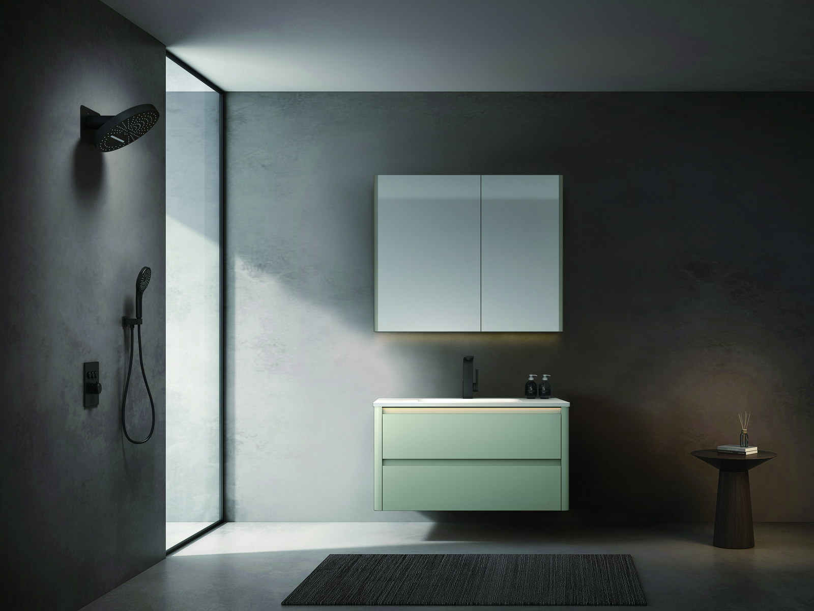 Single-sink project bathroom vanity on a finished wall