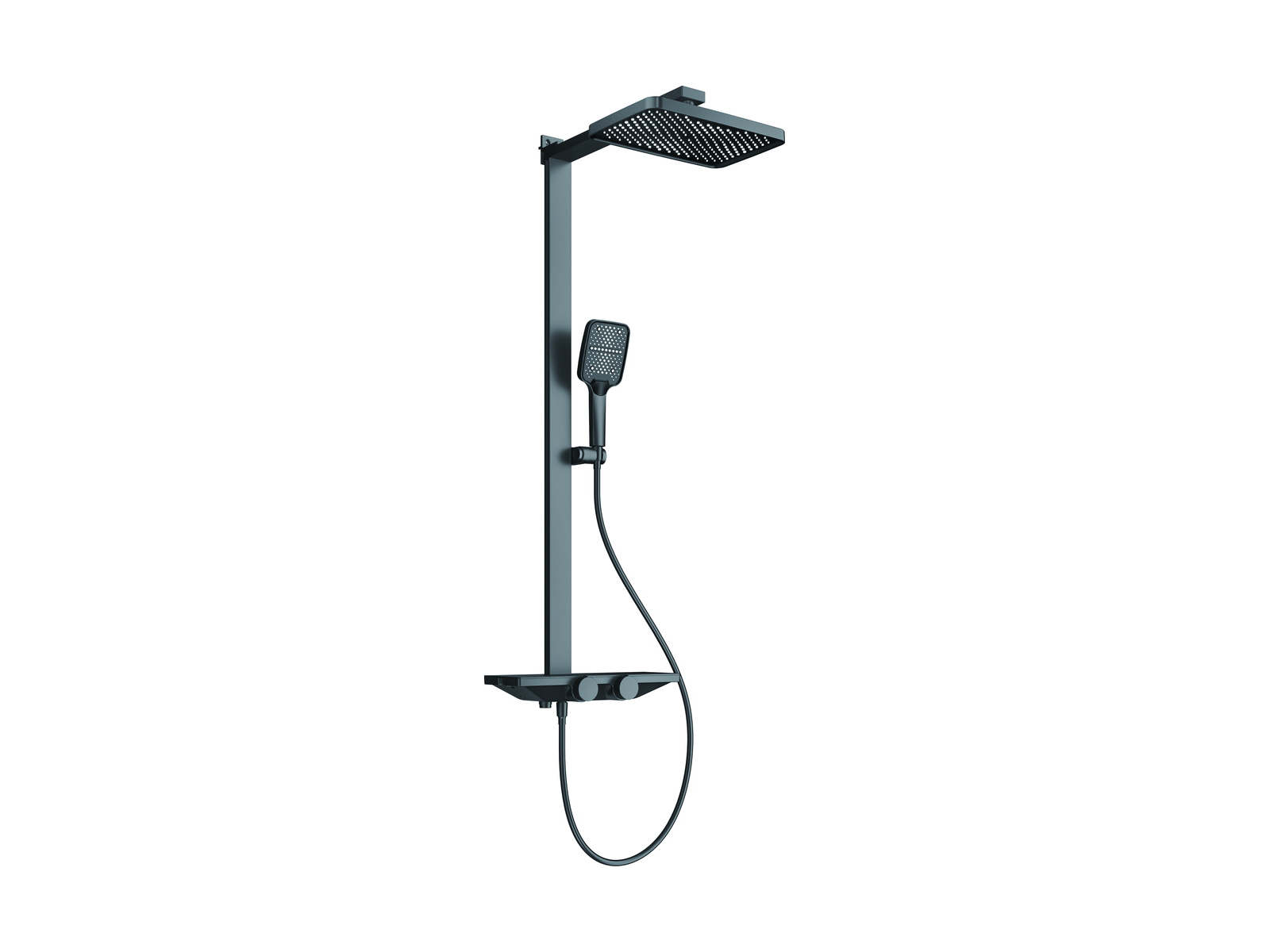 Complete shower set with square rain head, riser and hand shower