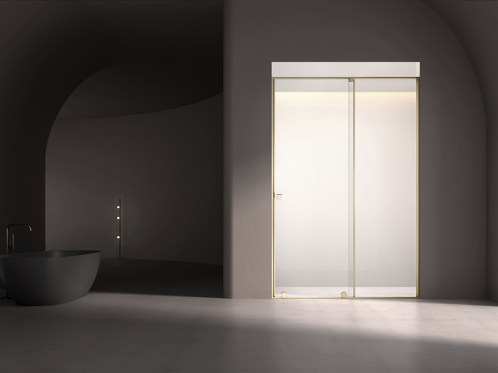 Hotel bathroom with a coordinated shower area and fittings