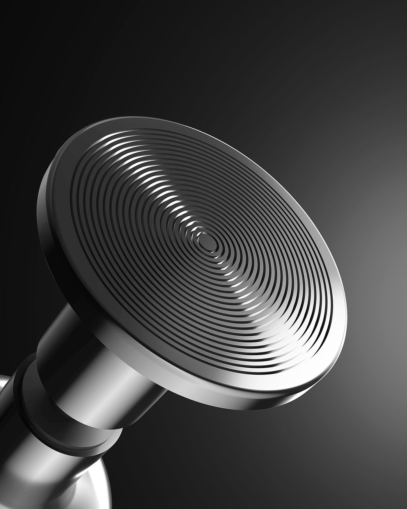 Knurled metal control detail shown as a finish reference