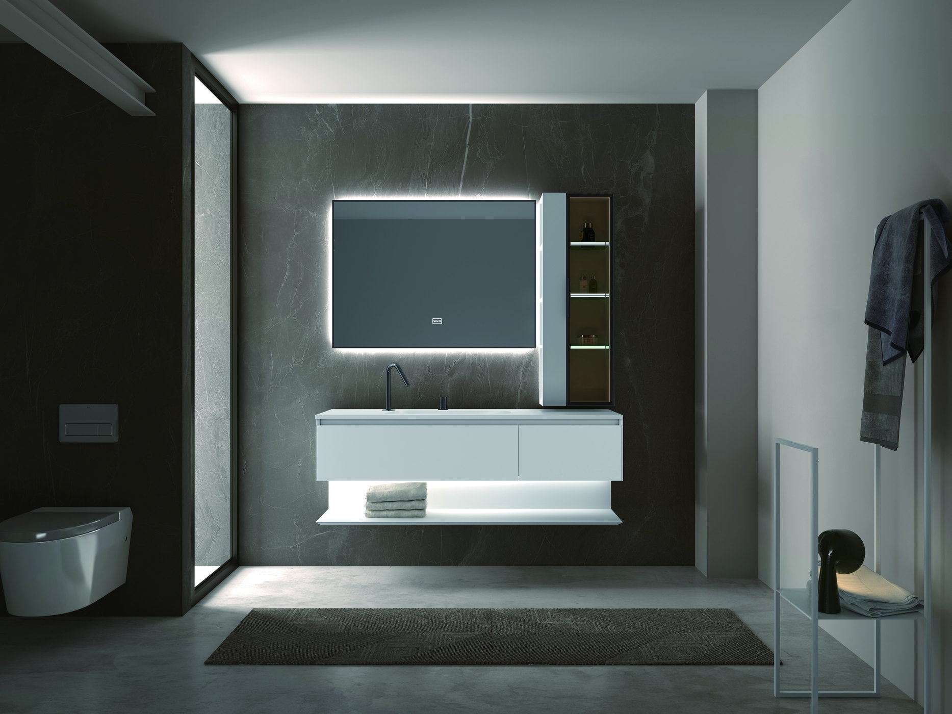 Apartment bathroom with a glass shower enclosure