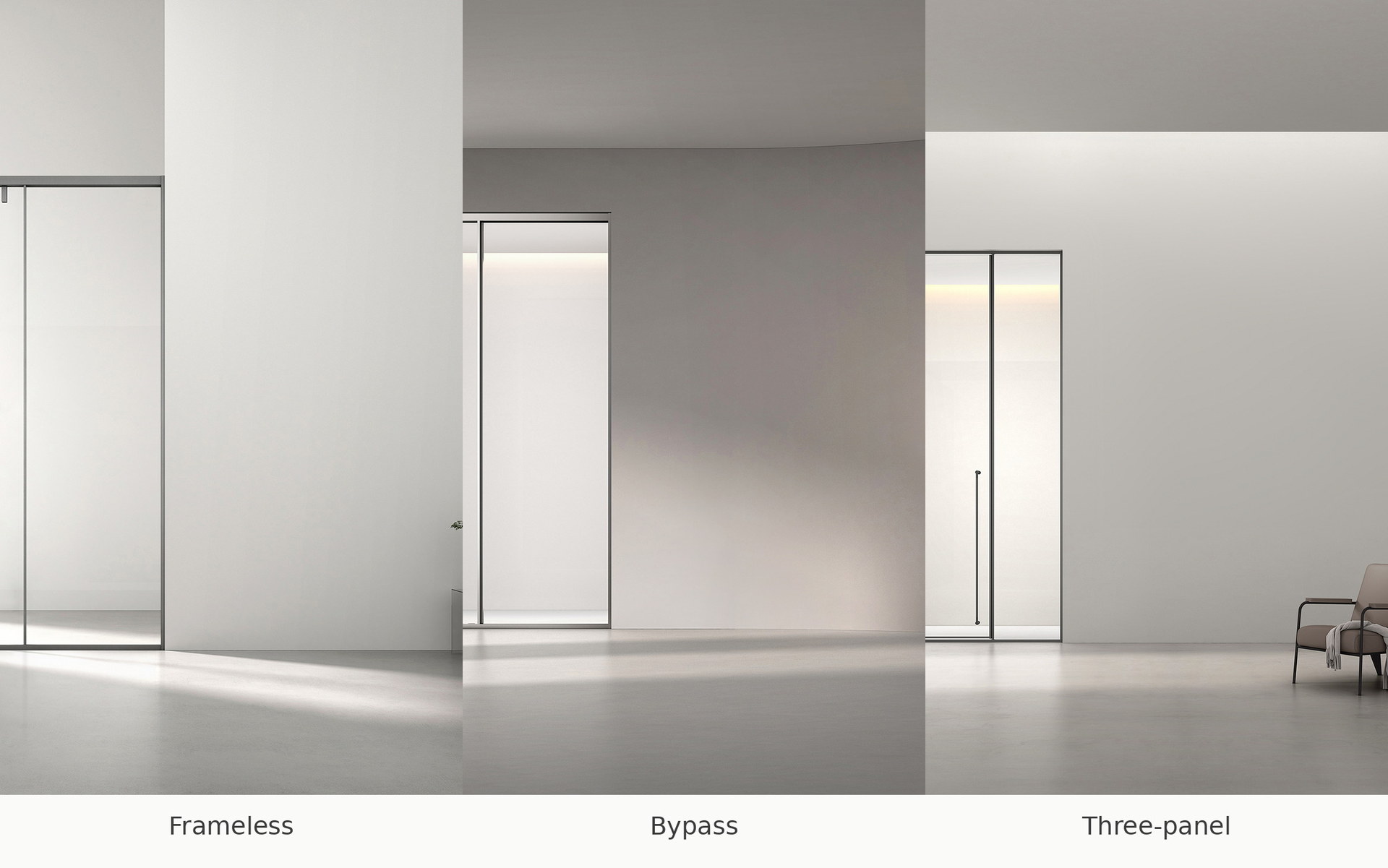 Comparison of frameless, bypass and three-panel sliding shower enclosures
